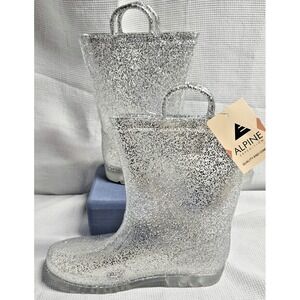 ALPHINE expedition silver glittery clear rain boots pull on girl youth‎ Sz 4/37